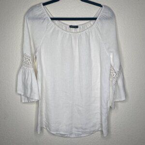 Lungo L’arno Womens White Linen Crochet Sleeve Top Blouse Size S Made In Italy